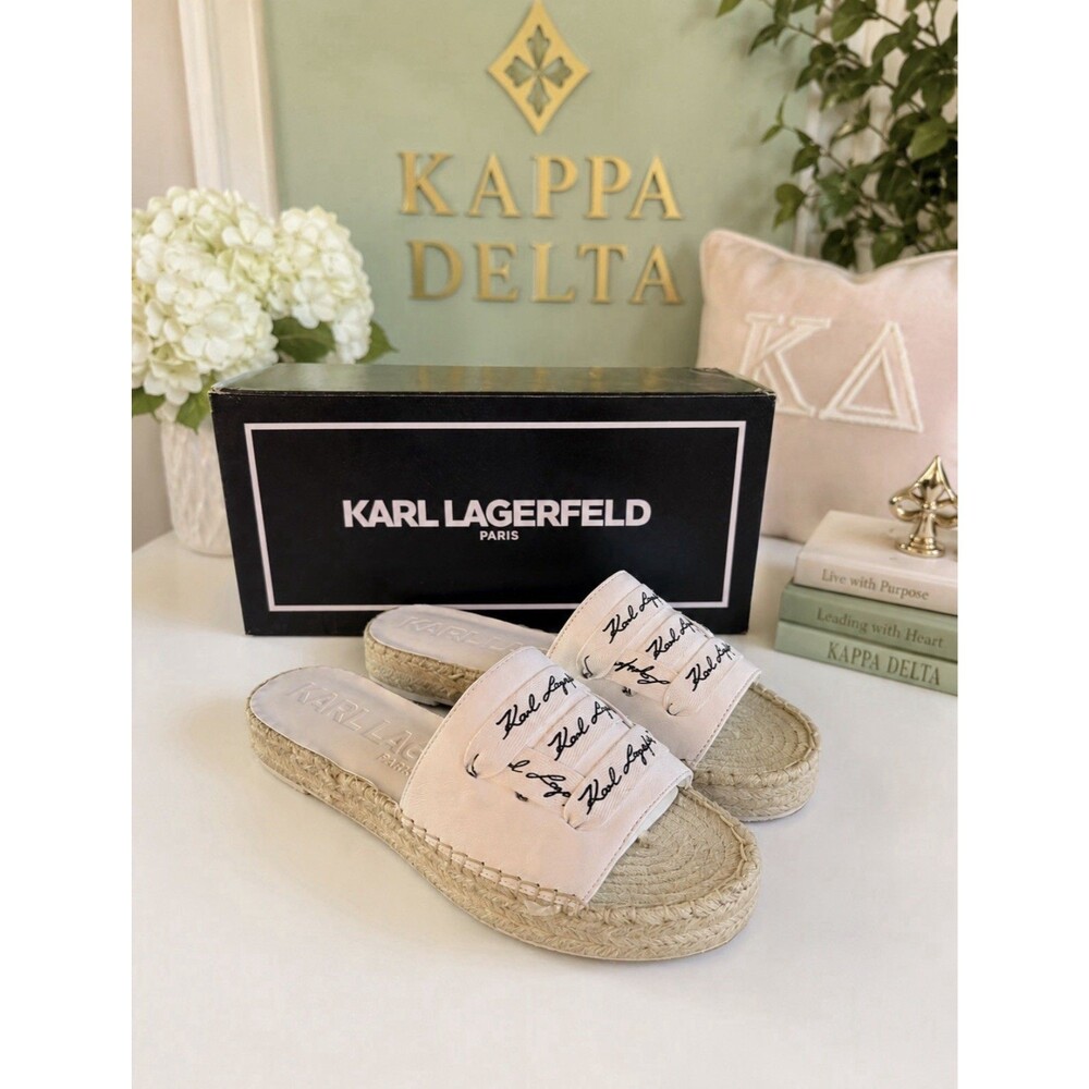 Karl Lagerfeld Cherie Logo Slip On Espadrille Platform Sandals Women 7.5M NIB